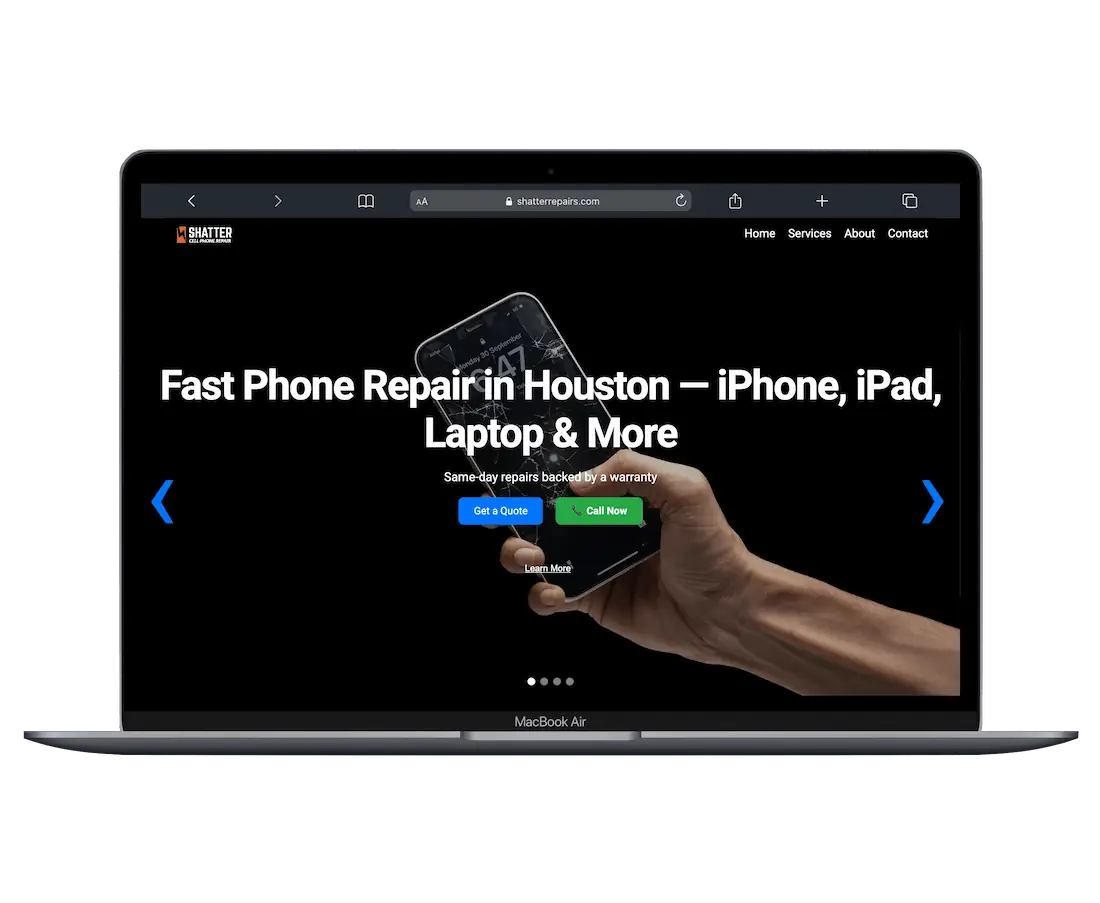 Custom website shown on laptop