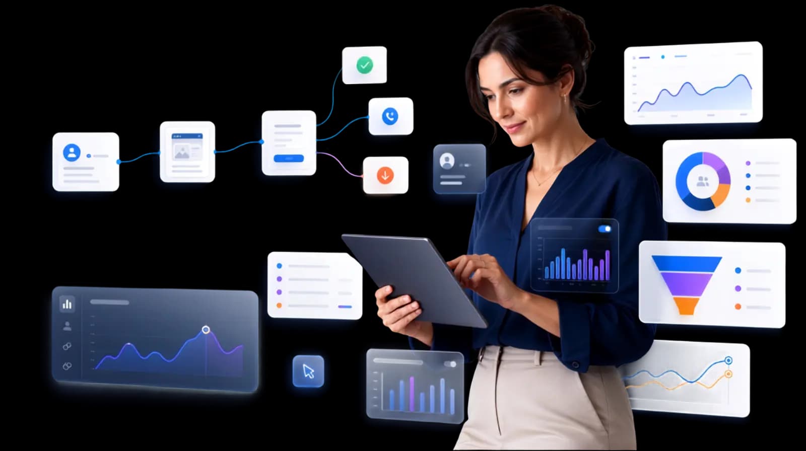 Website analytics interface with tracking buttons forms and chart