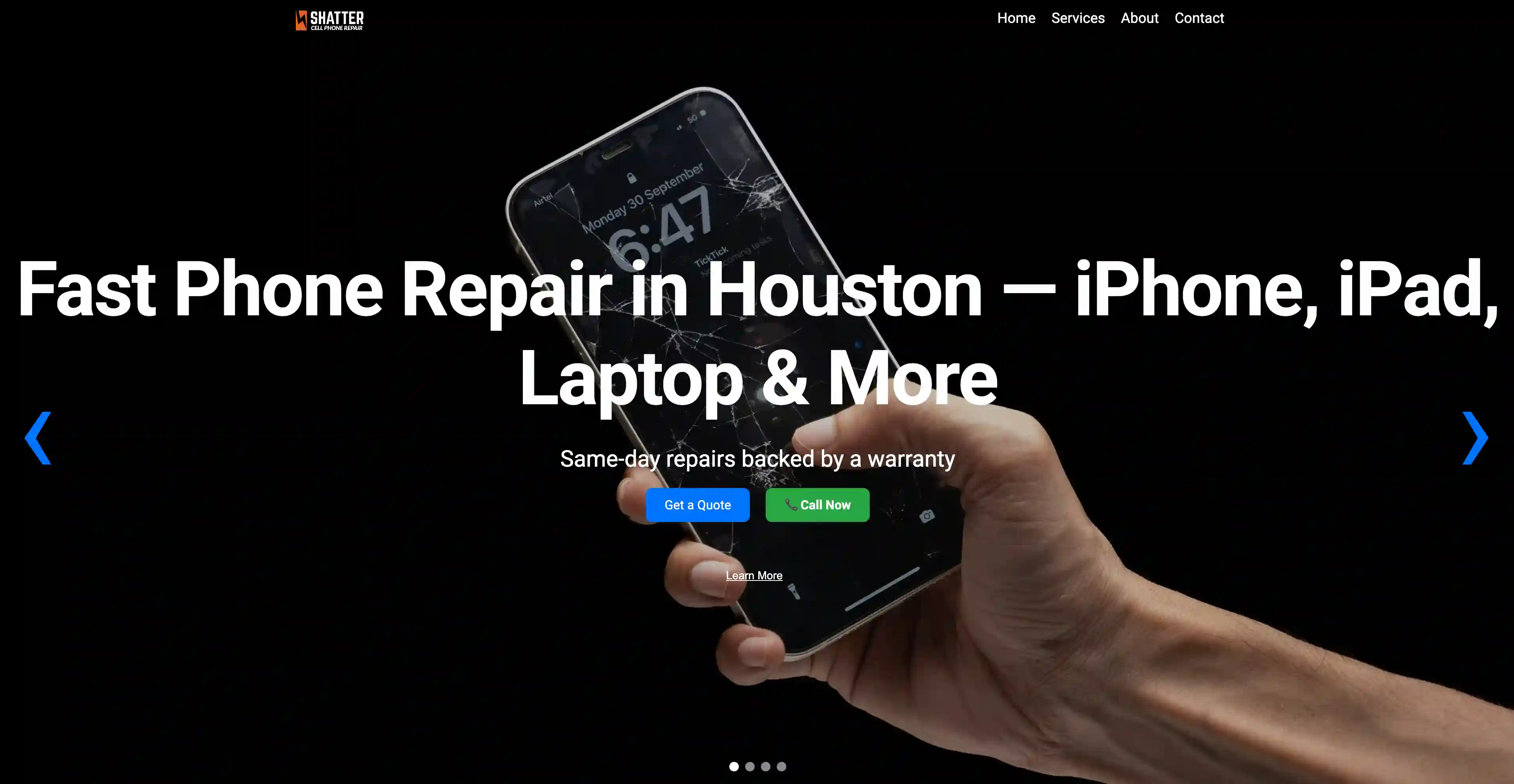 Shatter Cell Phone Repair Website Preview